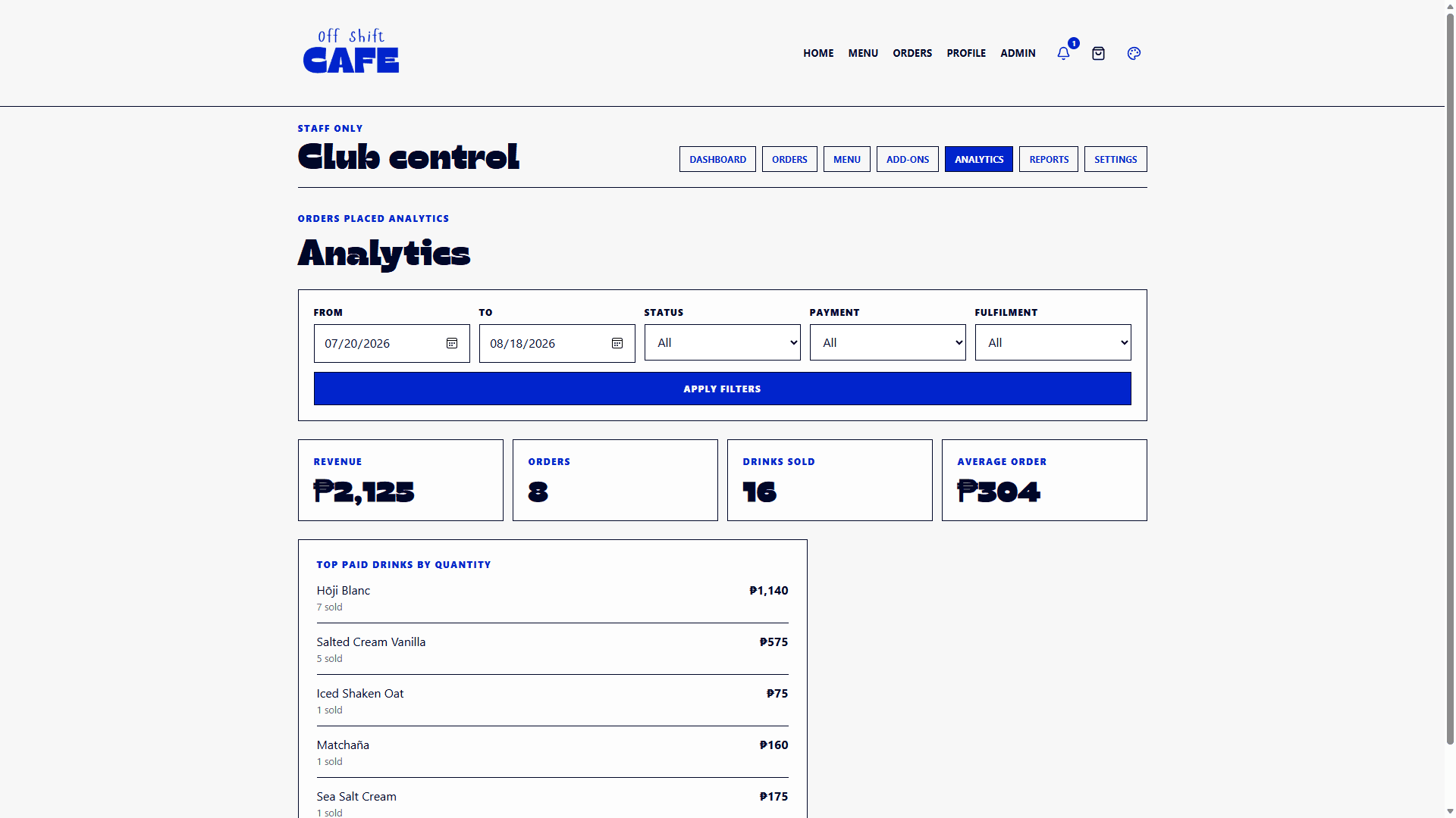 1PM Club Café Pre-order screenshot 3