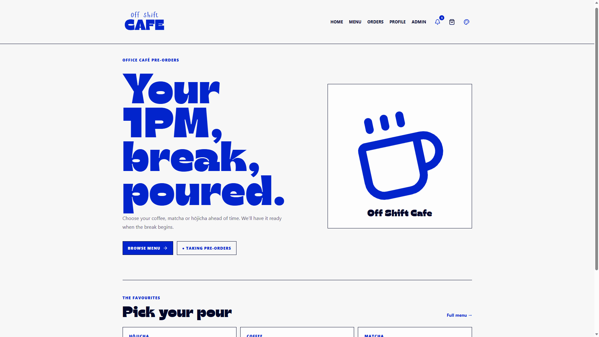 1PM Club Café Pre-order interface