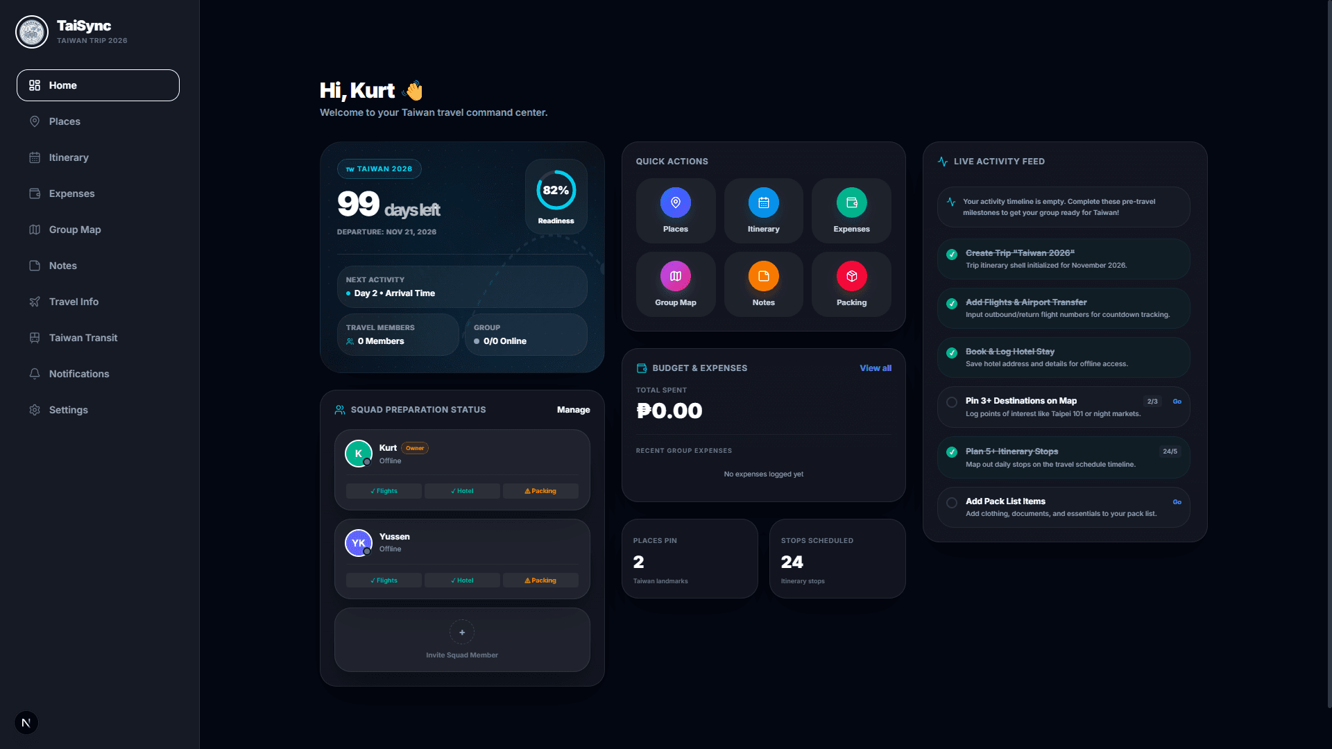 TaiSync Travel Companion interface
